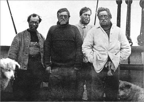 Frank Wild, Ernest Shackleton, Eric Marshall en Jameson Adams